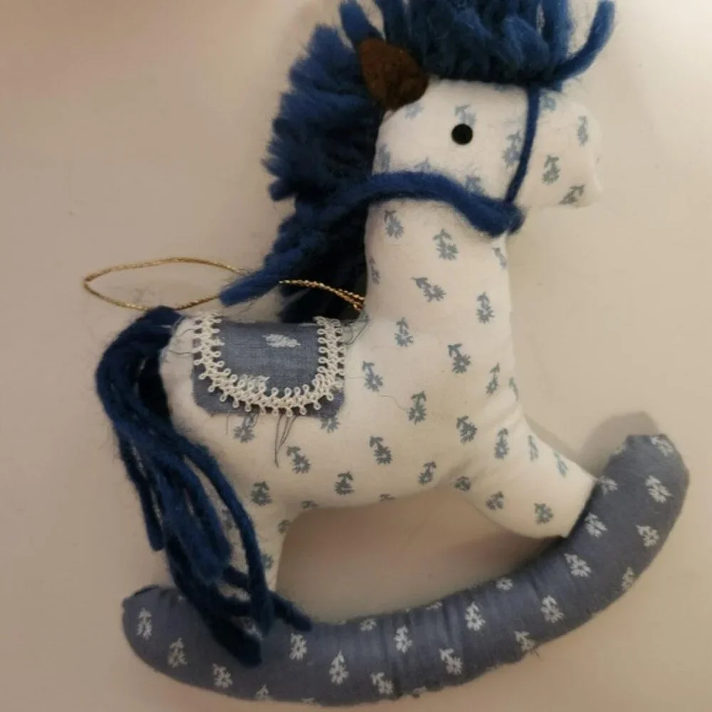 Handmade Hedgehog Christmas Ornament Rocking Horse Set Whimsical Holiday vintage - Picture 4 of 7